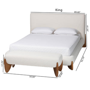 Baxton Studio Baxton Studio Vinicio King Bedroom Set - Modern Cream Boucle Upholstery with Accent Bench Included BBT61296-Cream-King 2PC Bedroom Set