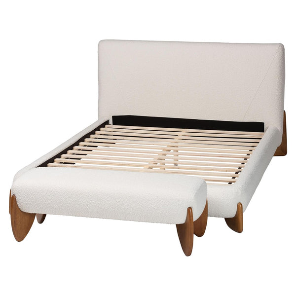 Baxton Studio Baxton Studio Vinicio King Bedroom Set - Modern Cream Boucle Upholstery with Accent Bench Included BBT61296-Cream-King 2PC Bedroom Set