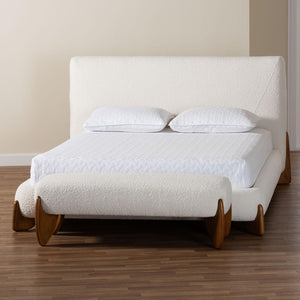 Baxton Studio Baxton Studio Vinicio King Bedroom Set - Modern Cream Boucle Upholstery with Accent Bench Included BBT61296-Cream-King 2PC Bedroom Set