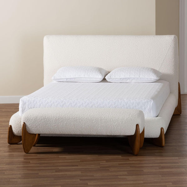 Baxton Studio Baxton Studio Vinicio King Bedroom Set - Modern Cream Boucle Upholstery with Accent Bench Included BBT61296-Cream-King 2PC Bedroom Set
