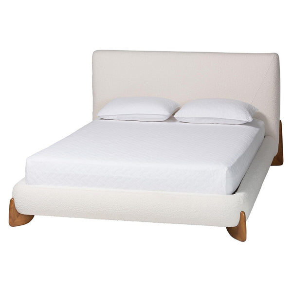Baxton Studio Baxton Studio Vinicio Mid-Century Modern Cream Boucle Platform Bed for Stylish, Serene Bedrooms Queen BBT61296-Cream-Queen