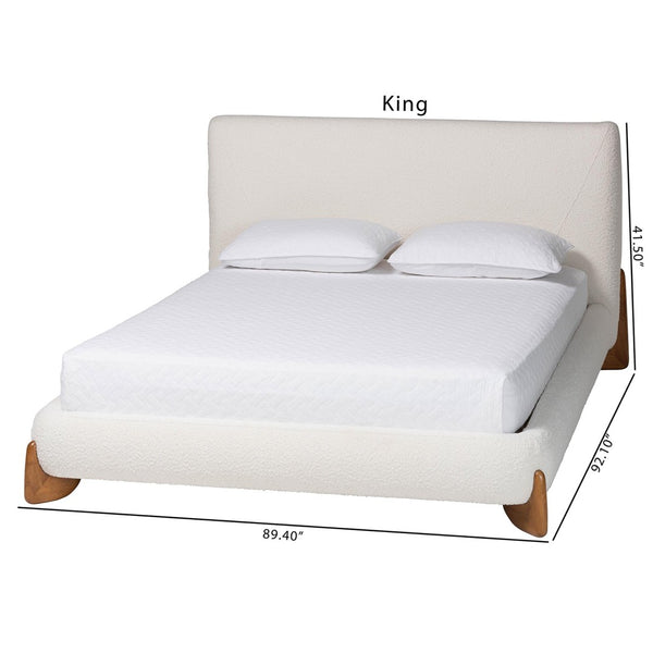 Baxton Studio Baxton Studio Vinicio Mid-Century Modern Cream Boucle Platform Bed for Stylish, Serene Bedrooms Queen BBT61296-Cream-Queen