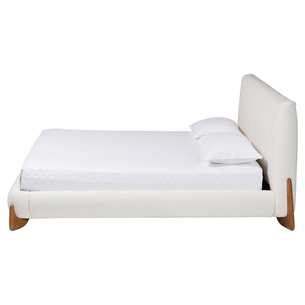 Baxton Studio Baxton Studio Vinicio Mid-Century Modern Cream Boucle Platform Bed for Stylish, Serene Bedrooms Queen BBT61296-Cream-Queen