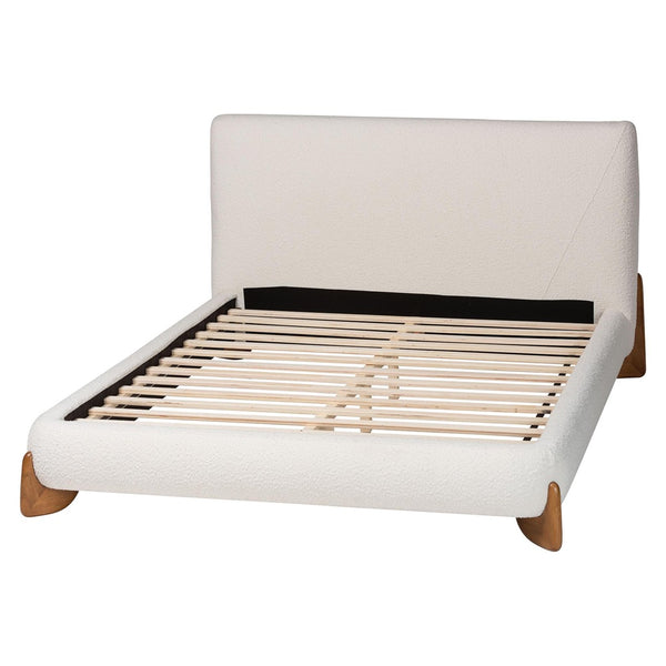 Baxton Studio Baxton Studio Vinicio Mid-Century Modern Cream Boucle Platform Bed for Stylish, Serene Bedrooms Queen BBT61296-Cream-Queen
