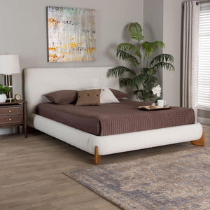 Baxton Studio Baxton Studio Vinicio Mid-Century Modern Cream Boucle Platform Bed for Stylish, Serene Bedrooms Queen BBT61296-Cream-Queen