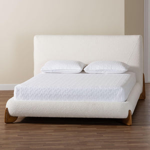 Baxton Studio Baxton Studio Vinicio Mid-Century Modern Cream Boucle Platform Bed for Stylish, Serene Bedrooms Queen BBT61296-Cream-Queen