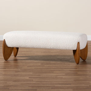 Baxton Studio Baxton Studio Vinicio Cream Boucle Accent Bench - Mid-Century Modern Design for Cozy Spaces BBT5520-Cream-Bench