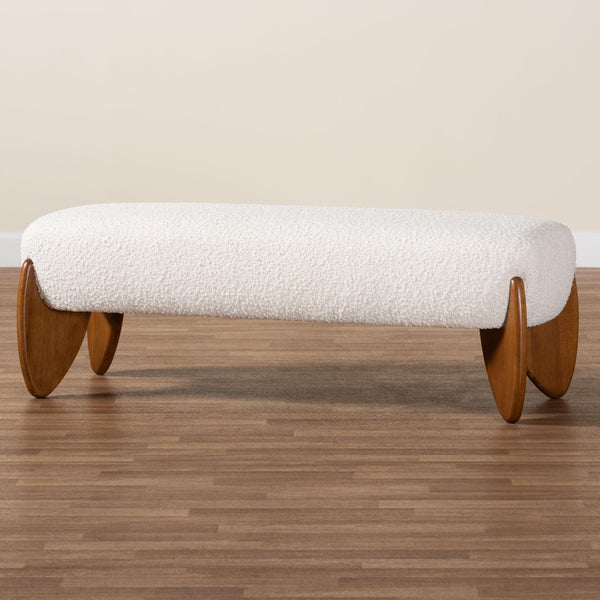 Baxton Studio Baxton Studio Vinicio Cream Boucle Accent Bench - Mid-Century Modern Design for Cozy Spaces BBT5520-Cream-Bench