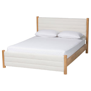 Baxton Studio Baxton Eilert Queen Bed in Cream Boucle and Oak Brown Wood – Modern Mid-Century Design & Comfort BBT61207 A1-Cream-Queen