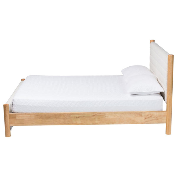 Baxton Studio Baxton Eilert Queen Bed in Cream Boucle and Oak Brown Wood – Modern Mid-Century Design & Comfort BBT61207 A1-Cream-Queen