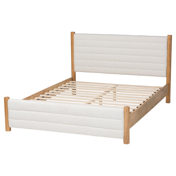 Baxton Studio Baxton Eilert Queen Bed in Cream Boucle and Oak Brown Wood – Modern Mid-Century Design & Comfort BBT61207 A1-Cream-Queen