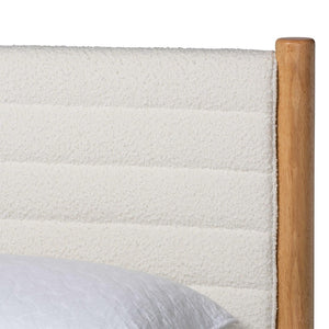 Baxton Studio Baxton Eilert Queen Bed in Cream Boucle and Oak Brown Wood – Modern Mid-Century Design & Comfort BBT61207 A1-Cream-Queen