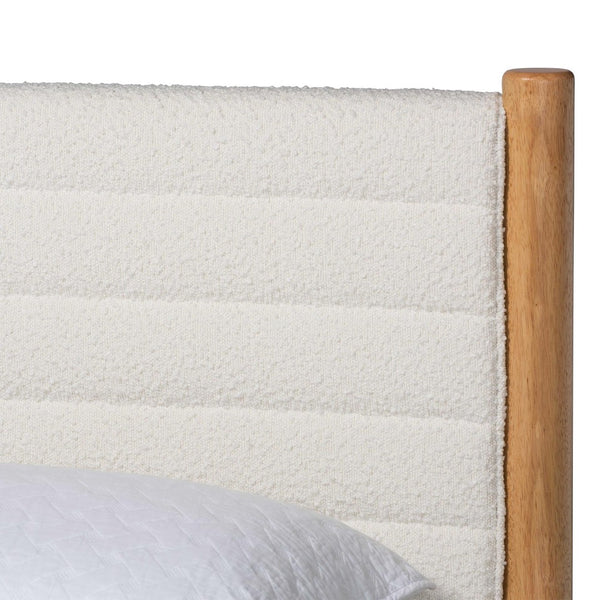 Baxton Studio Baxton Eilert Queen Bed in Cream Boucle and Oak Brown Wood – Modern Mid-Century Design & Comfort BBT61207 A1-Cream-Queen