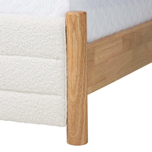 Baxton Studio Baxton Eilert Queen Bed in Cream Boucle and Oak Brown Wood – Modern Mid-Century Design & Comfort BBT61207 A1-Cream-Queen