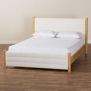 Baxton Studio Baxton Eilert Queen Bed in Cream Boucle and Oak Brown Wood – Modern Mid-Century Design & Comfort BBT61207 A1-Cream-Queen