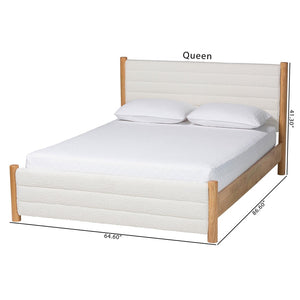 Baxton Studio Baxton Eilert Queen Bed in Cream Boucle and Oak Brown Wood – Modern Mid-Century Design & Comfort BBT61207 A1-Cream-Queen