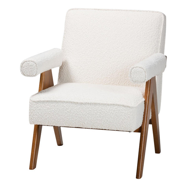 Baxton Studio Baxton Studio Georgina Japandi Accent Chair in Cream Boucle with Walnut Brown Legs for Stylish Comfort BBT8074-Cream-CC