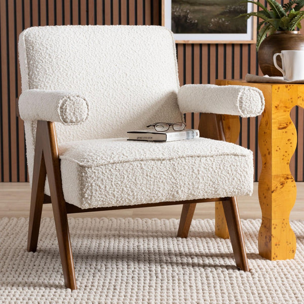 Baxton Studio Baxton Studio Georgina Japandi Accent Chair in Cream Boucle with Walnut Brown Legs for Stylish Comfort BBT8074-Cream-CC