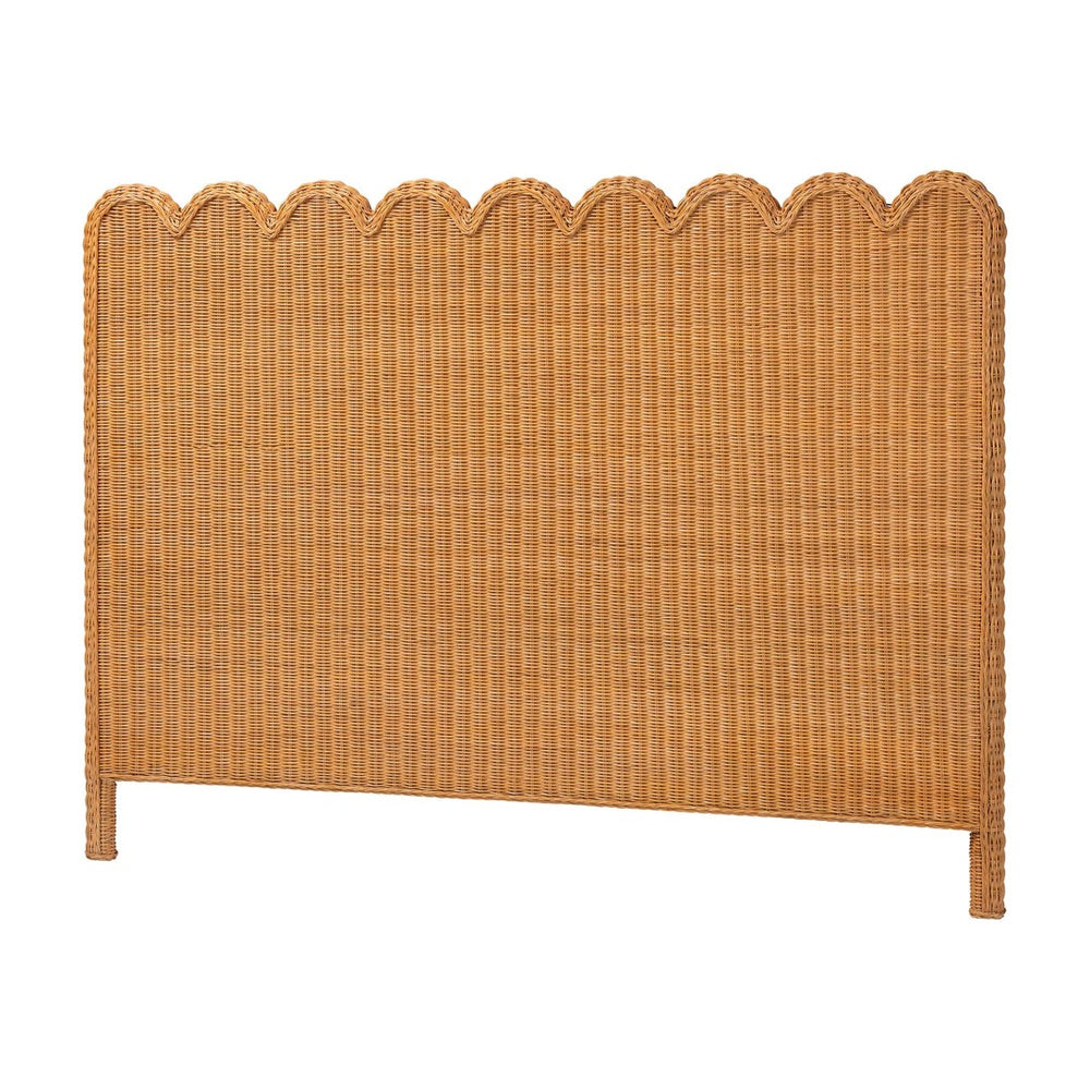 Baxton Studio bali Maritza Bohemian Rattan Headboard – Artisan-Made, Scalloped Design for Effortless Style Queen Maritza-Wood/Light Honey-Queen-HB