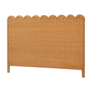 Baxton Studio bali Maritza Bohemian Rattan Headboard – Artisan-Made, Scalloped Design for Effortless Style Queen Maritza-Wood/Light Honey-Queen-HB