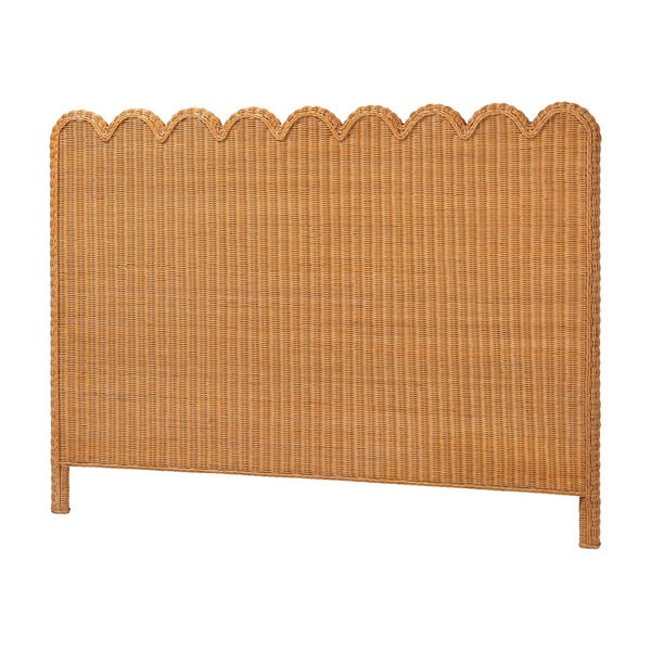 Baxton Studio bali Maritza Bohemian Rattan Headboard – Artisan-Made, Scalloped Design for Effortless Style Queen Maritza-Wood/Light Honey-Queen-HB