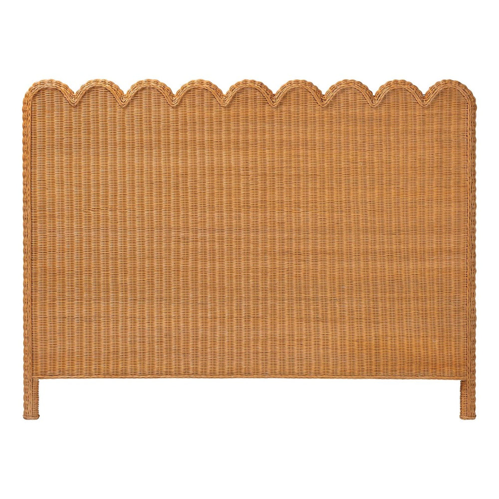 Baxton Studio bali Maritza Bohemian Rattan Headboard – Artisan-Made, Scalloped Design for Effortless Style Queen Maritza-Wood/Light Honey-Queen-HB