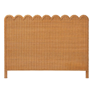 Baxton Studio bali Maritza Bohemian Rattan Headboard – Artisan-Made, Scalloped Design for Effortless Style Queen Maritza-Wood/Light Honey-Queen-HB