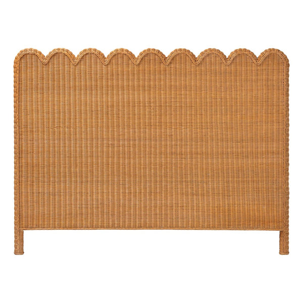 Baxton Studio bali Maritza Bohemian Rattan Headboard – Artisan-Made, Scalloped Design for Effortless Style Queen Maritza-Wood/Light Honey-Queen-HB