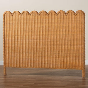 Baxton Studio bali Maritza Bohemian Rattan Headboard – Artisan-Made, Scalloped Design for Effortless Style Queen Maritza-Wood/Light Honey-Queen-HB