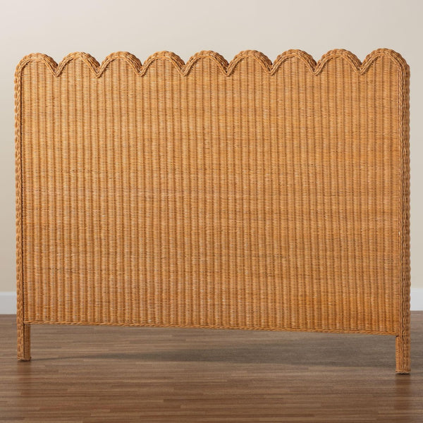 Baxton Studio bali Maritza Bohemian Rattan Headboard – Artisan-Made, Scalloped Design for Effortless Style Queen Maritza-Wood/Light Honey-Queen-HB