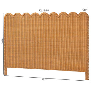 Baxton Studio bali Maritza Bohemian Rattan Headboard – Artisan-Made, Scalloped Design for Effortless Style Queen Maritza-Wood/Light Honey-Queen-HB