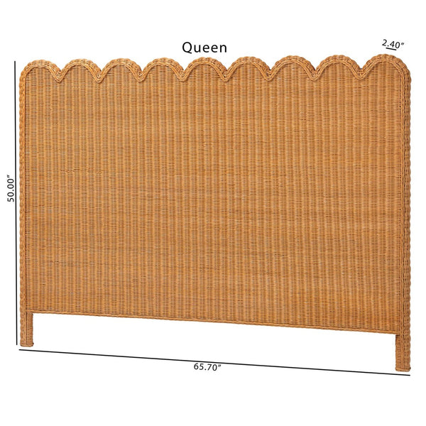 Baxton Studio bali Maritza Bohemian Rattan Headboard – Artisan-Made, Scalloped Design for Effortless Style Queen Maritza-Wood/Light Honey-Queen-HB