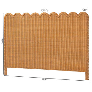 Baxton Studio bali Maritza Bohemian Rattan Headboard – Artisan-Made, Scalloped Design for Effortless Style Queen Maritza-Wood/Light Honey-Queen-HB