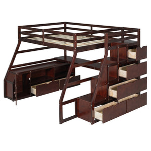 English Elm Full Size Kids Loft Bed with Integrated Desk Seven Drawers and Open Shelving Espresso LT000649AAP-1