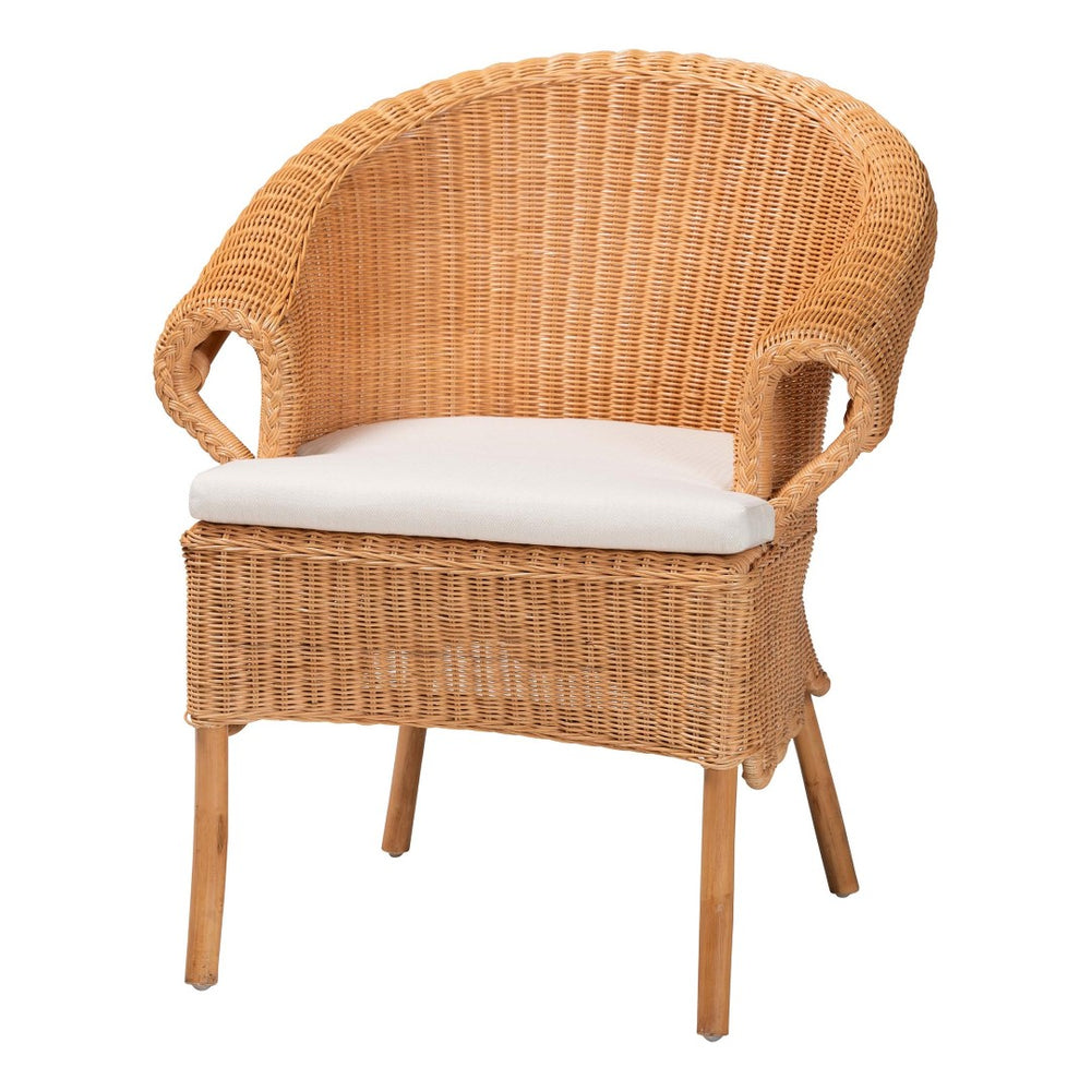 Baxton Studio bali Bali Tamara Bohemian Rattan Dining Chair - Handcrafted Comfort with Braided Detailing & Cushion Tamara-Light Honey Rattan-AC