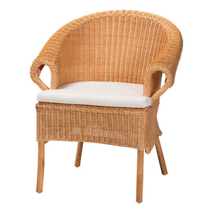 Baxton Studio bali Bali Tamara Bohemian Rattan Dining Chair - Handcrafted Comfort with Braided Detailing & Cushion Tamara-Light Honey Rattan-AC