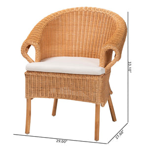 Baxton Studio bali Bali Tamara Bohemian Rattan Dining Chair - Handcrafted Comfort with Braided Detailing & Cushion Tamara-Light Honey Rattan-AC
