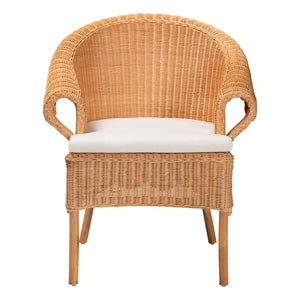 Baxton Studio bali Bali Tamara Bohemian Rattan Dining Chair - Handcrafted Comfort with Braided Detailing & Cushion Tamara-Light Honey Rattan-AC