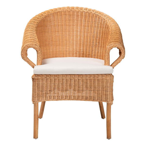Baxton Studio bali Bali Tamara Bohemian Rattan Dining Chair - Handcrafted Comfort with Braided Detailing & Cushion Tamara-Light Honey Rattan-AC