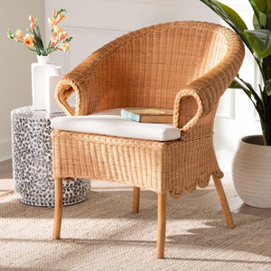 Baxton Studio bali Bali Tamara Bohemian Rattan Dining Chair - Handcrafted Comfort with Braided Detailing & Cushion Tamara-Light Honey Rattan-AC