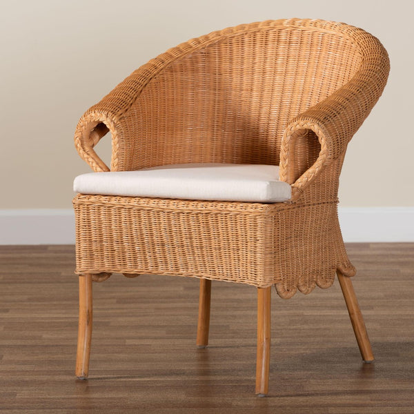 Baxton Studio bali Bali Tamara Bohemian Rattan Dining Chair - Handcrafted Comfort with Braided Detailing & Cushion Tamara-Light Honey Rattan-AC