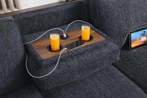 English Elm Marcello Chenille Sleeper Sectional with Reversible Chaise Storage and Charging Console Charcoal B2749S00162