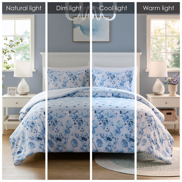 JLA Home Intelligent Design - Floral Vintage-Striped Duvet Set with Antimicrobial Finish, OEKO-TEX, Button Closure & Ties 90 L x 68 W x 0.13H ID12-2328