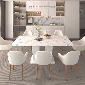 English Elm Extendable Faux Marble Dining Table with V-Legs — Sleek Expandable Conference & Kitchen Centerpiece for 6–10 White Marble W1347S00008