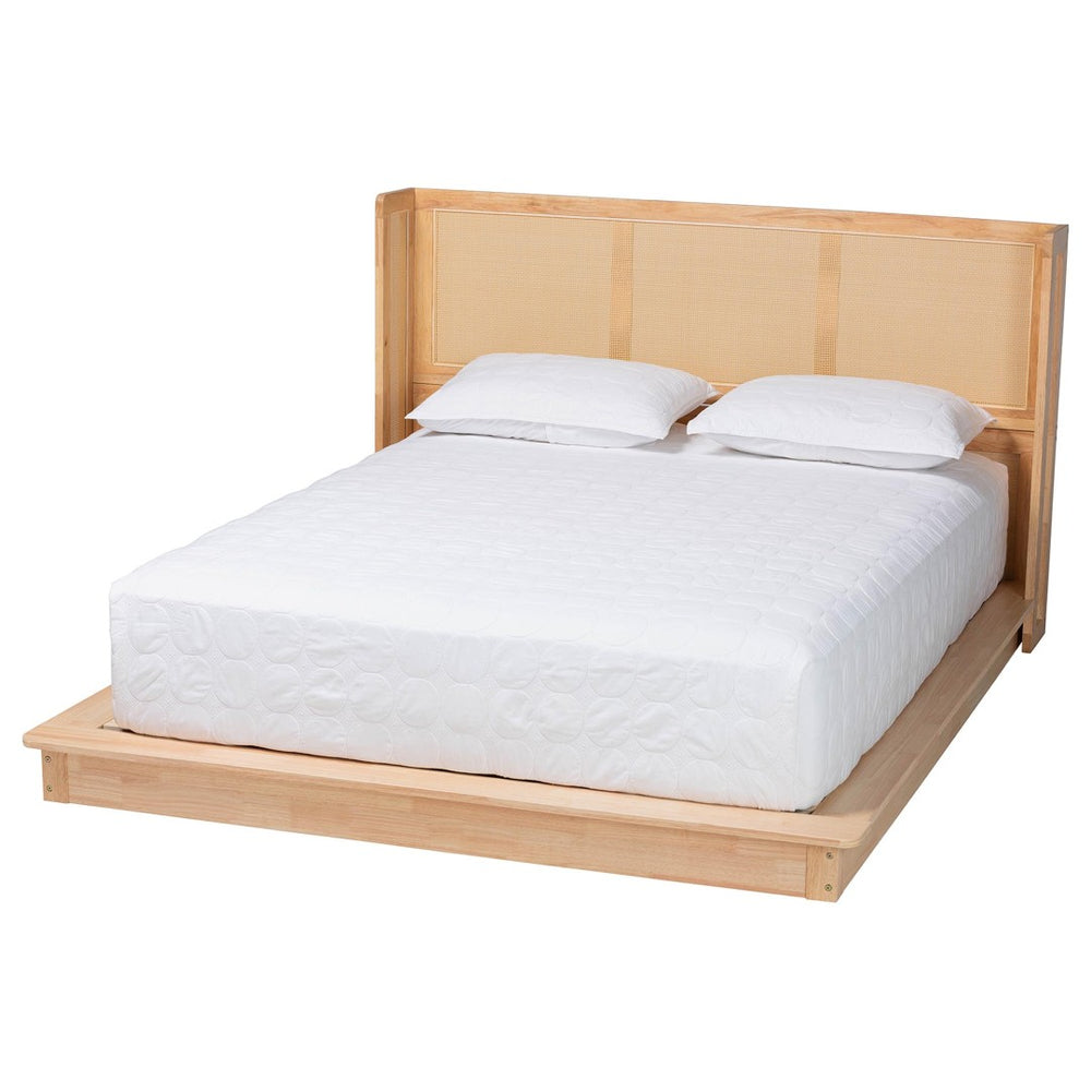 Baxton Studio Baxton Studio Glennis Japandi Queen Platform Bed - Natural Wood & Woven Rattan, Minimalist Design SW8611-Natural/Rattan-Queen