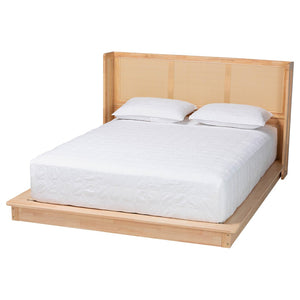 Baxton Studio Baxton Studio Glennis Japandi Queen Platform Bed - Natural Wood & Woven Rattan, Minimalist Design SW8611-Natural/Rattan-Queen