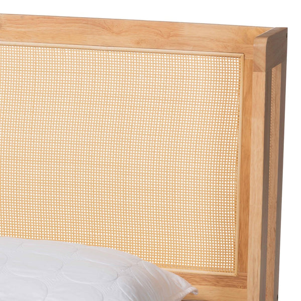 Baxton Studio Baxton Studio Glennis Japandi Queen Platform Bed - Natural Wood & Woven Rattan, Minimalist Design SW8611-Natural/Rattan-Queen