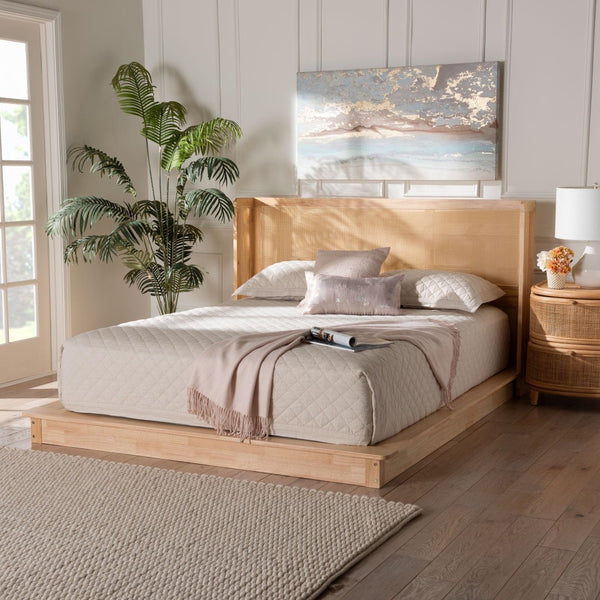 Baxton Studio Baxton Studio Glennis Japandi Queen Platform Bed - Natural Wood & Woven Rattan, Minimalist Design SW8611-Natural/Rattan-Queen