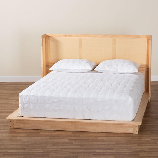 Baxton Studio Baxton Studio Glennis Japandi Queen Platform Bed - Natural Wood & Woven Rattan, Minimalist Design SW8611-Natural/Rattan-Queen