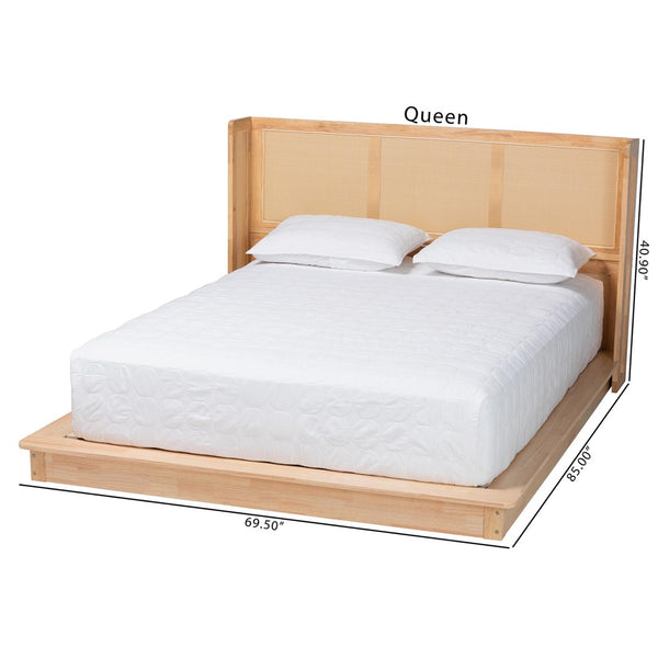 Baxton Studio Baxton Studio Glennis Japandi Queen Platform Bed - Natural Wood & Woven Rattan, Minimalist Design SW8611-Natural/Rattan-Queen